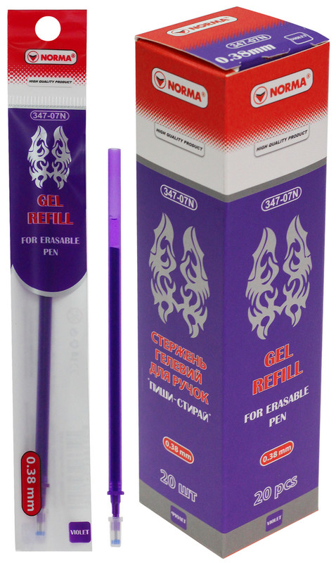 Стрижень змінний NORMA (347-07N), гелевий, пиши-стирай, фіолетовий, 0,38мм